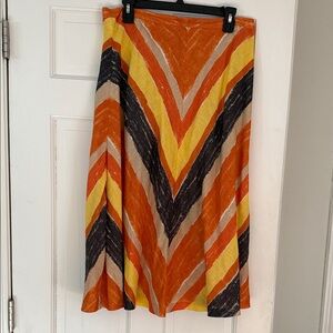 Jones New York Chevron A-Line Midi Skirt in Orange, Yellow & Brown
